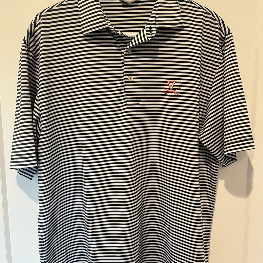 Peter Millar UVA Navy and White Striped Polo Shirt Sz M